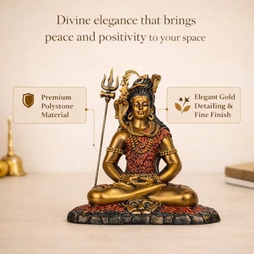 Image of ARMONIA Lord Shankar Idol Shiv Ji Murti Mahadev Statue for Home Decor Pooja Room Office Temple | Antique Finish Polystone 9 inch| Detachable Trishul |Gift for Housewarming (Including Cloth)