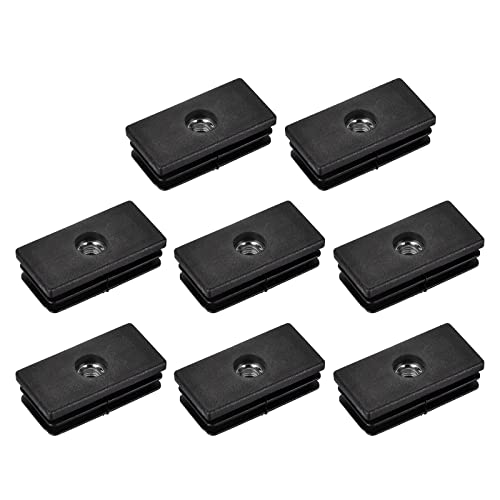 Image of uxcell 8Pcs Inserts for Rectangle Tubes with M8 Thread, for 1.97 inchx0.98 inch OD Rectangle Tube, Rectangle Black Plastic Plug Caster Insert Chair End Caps Furniture Leg Plug
