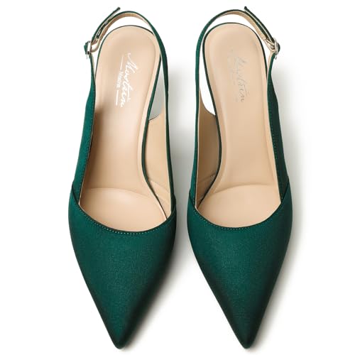 Image of Mostrin Kitten Heels for Women Slingback Pointed Closed Toe Heels Women's Pumps Shoes for Wedding, Party, Commuting