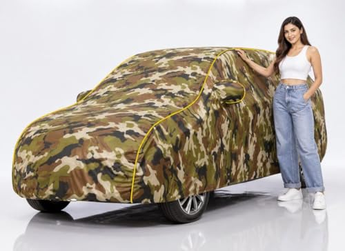 Image of Premium Waterproof Car Cover for Amaze | Soft Cotton Lining Heavy Duty Triple Stitched Heat Resistant Outdoor Cover Comes with Mirror and Antenna Pocket Full Bottom Elastic (Zig Zag Jungle)
