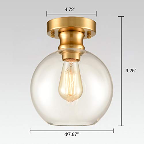 Image of 7.87 inch Gold Semi Flush Mount Ceiling Light Globe Clear Glass Shade | Mid-Century Modern Ceiling Light Fixture Anti-Rust for Living Room Bedroom Hallway