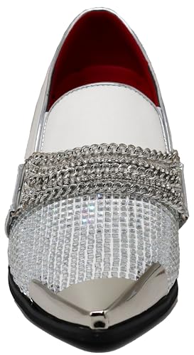 Image of Enzo Romeo Crisino Men Rhinestone Chrome Toe Suede Pointy Buckle Dress Loafer Slip On Shoes