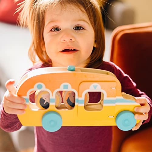Image of Melissa & Doug GO Tots Wooden Roll & Ride Bus with 3 Disks School Bus Toys for Babies and Toddlers - FSC-Certified Materials
