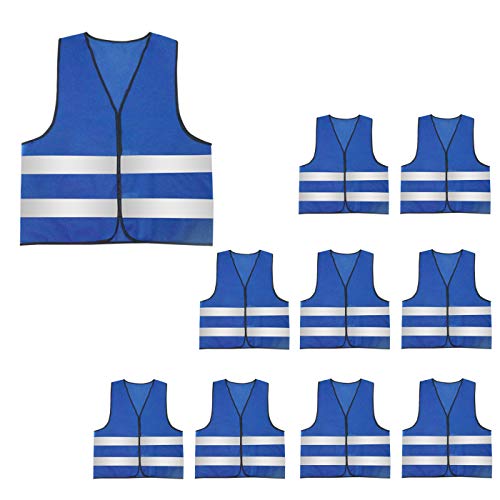 AIEOE 10 Pcs Adulte Gilet Fluorescent de Sécurité Durable Veste Haute Visibilité Sans Manche Femme Homme Gilet Réfléchissant Vélo Running Randonnée Fluo Bleu Gris
