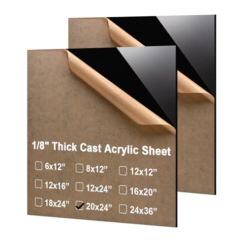Image of KINLINK 20x24 Plexiglass Sheets 1 /8 inch Thick - 3mm Black Cast Acrylic Sheet, Plastic Board Polycarbonate Sheet for DIY Project, Craft, Table Top, Acrylic Sign and Wedding Invitation 2 Pack