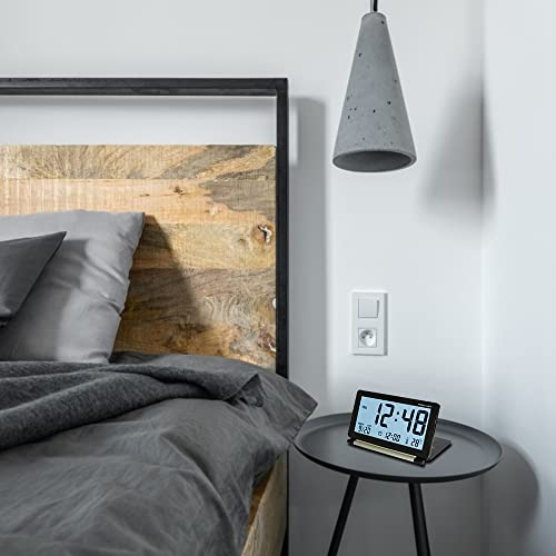 Digital Travel Alarm Clock Timer Lcd Clock With Foldable Calendar Temperature Timer Snooze Mode, Battery Operated, Portable Large Number Display Clock 12/24 H Small Desk Clock (Black) #TOP3