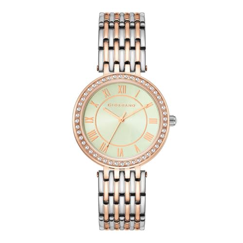 Giordano Eleganza Collection Watch for Women with Stainless Steel Strap and Crystal Embellished Bezel, Roman Numerals