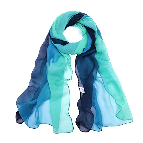 Digitek Schal Damen — Schal tuch Damen Georgette Modischer Seidenschals Eleganter Verlaufsfarbe Weicher Leichter Schal Loop Damenschal Langer Geeignet für Alle Jahreszeiten,160 × 50CM (Cyan) Cover