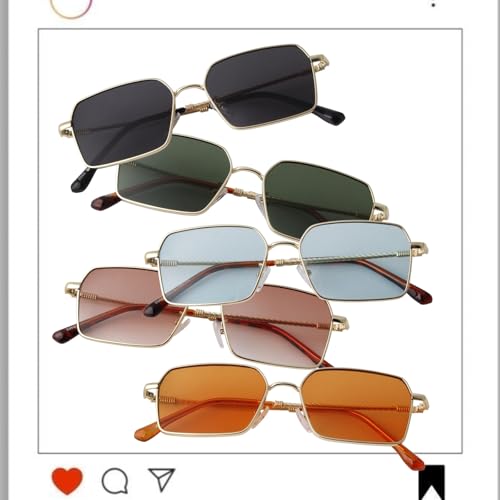 ADE WU Trendy Hexagon Rectangle Sunglasses for Women Cute Chic Gold Metal Rectangular Sun Glasses with Tinted Lense 7