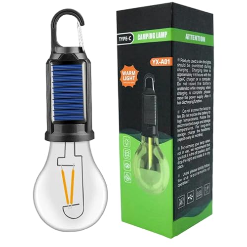 Luz para tienda de campaña, luz solar recargable con gancho para acampar, luces LED solares para tienda de campaña para acampar con gancho de clip, bombilla colgante portátil para senderismo, pesca a