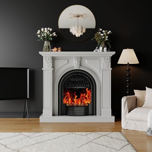 BLANKSPACE 48" Electric Fireplace with Mantel, Tv Stand with Black Birdcage Fire Place Heater and Carved Square Column Design Design for Living Room, Bedroom - Image 3
