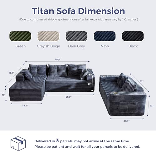 Image of MAXYOYO Modular Sectional Couch with L-Shape Chaise and Loveseat, Modern Boneless Couch for Living Room, Oversized Sofa with Deep Seat, No Assembly Required, Dark Grey