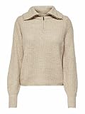 ONLY Women's ONLKARINNA L/S Zip EX KNT Pullover, Pumice Stone/Detail:W. Melange, M