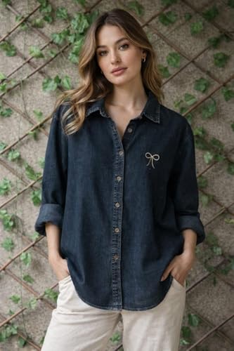 KAZAMA DESIGN FASHION Women's Denim Shirt Blue - Image 4