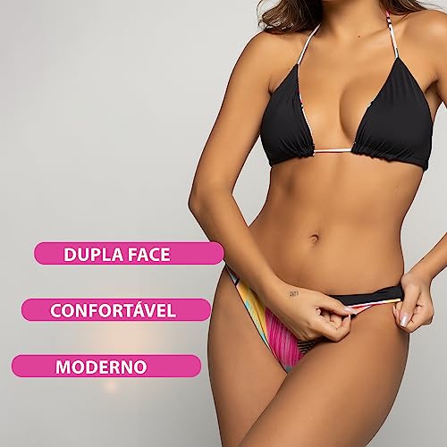 Biquíni Cortininha Sem Bojo Estampado - Biquini Dupla Face com Fator de Proteção Solar UV - Moda Fem