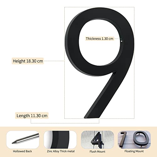 House Numbers Large Door Numbers Black House Numbers 7 Inch Metal House Number 3D Floating Exterior Modern - Image 2