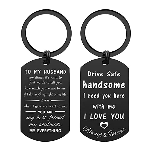 ENGZHI Love My Husband Keychain - Husband Birthday Gift Ideas - Mens Christmas Anniversary Keychain Gifts for Him, Valentines