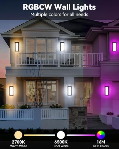 Image of SHIMR Outdoor Wall Lights, Porch Lights RGBCW Outdoor Light Fixture, Color Changing Exterior Sconce Waterproof Antirust [ETL Listed]