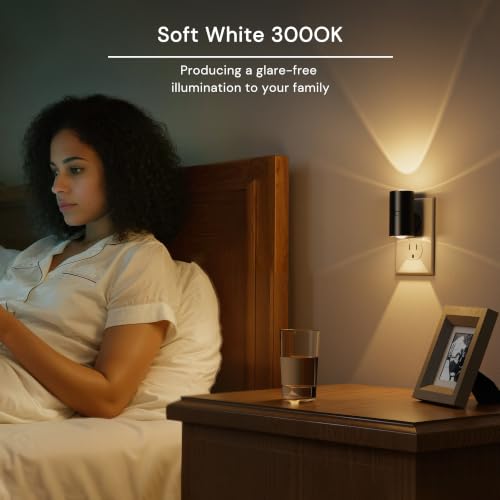 Image of L LOHAS LED Night Lights Plug into Wall,Light Sensor, Projector Night Light | 4Pack,180Rotating Nightlight,10 /50 /100LM Dimmable,Soft White,Dusk to Dawn,Ambient Lighting Mini for Bathroom,Decor,Kids,Gift