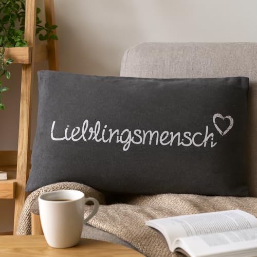 KAMACA Lieblingsmensch Kissen 30x50 cm Flauschig gefülltes Kuschelkissen grau mit Aufschrift und Reißverschluss Geschenk für Partner, Freundin, Kollegen oder Familie Bezug aus 100% Baumwolle (GRAU)