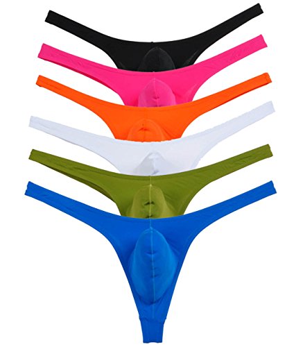 6PCS/Lot Men's Solid Thong Spandex Bikini T-Back Underwear