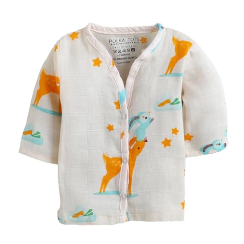 Image of POLKA TOTS Unisex Cotton Full Sleeve Button Jhabla for Baby Boys and Baby Girls