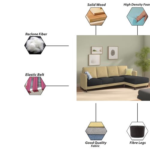 Image of Baloney RHS 6 Seater L Shape Sofa Set for Living Room (Cream Black Fabric) Premium Fabric Sofa