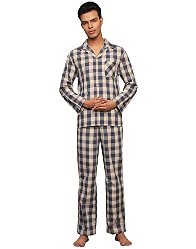 Image of B STORIES Men's 100% Cotton Full Sleeve PJ Set - Checkered Nightwear Set | Soft Loungewear | Comfortable Sleepwear | Stylish Casual Home Wear Shirt & Pant (S-XXL)