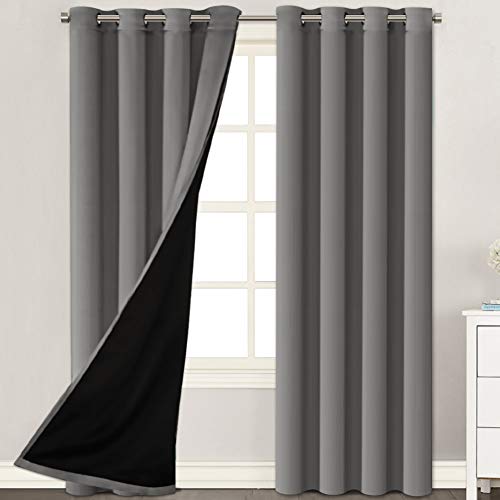 H.versailtex 100% Blackout Curtains 84 Inches Long (2 Layers) Full Light Blocking Lined Window Curtain Draperies For Bedroom Thermal Insulated Soft Thick Silky Grommet 2 Panels, Grey With Black Liner #TOP25