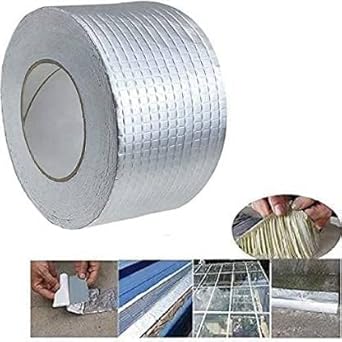 JKGrovv Aluminium Foil Duct Tape Self Adhesive Butyl Waterproof Tape External Aluminium Foil Tape Suitable for Roof Leak, Sealers Surface Crack Pipe Repair Waterproof temperature resistant Butyl Tape [5Cmx5M]