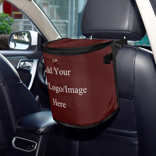 Image of Wudan Custom Burgundy Red Garbage Trash Can with Lid Lid Leak Proof Hanging Trash Can for Car Storage Organizer