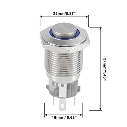 Uxcell Momentary Metal Push Button Switch 16Mm Mounting Dia 1No 1Nc 12V Blue Led Light High Flat #TOP2