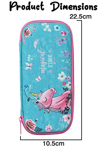 Image of Zest 4 Toyz Expandable Blue uNICORNPencil Case | Pencil Pouch for Girls & Students | Large Capacity Compass Box Pencil Case for School | Big Stationery Organizer Pen Bag with Mesh Pocket