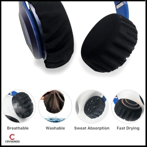 Image of Crysendo Headphone Ear Cushion Cover for Audio Technica, Son-y, JBL, AKG Headphones | Protectors for 9-12cm Earpads | Stretchable Fabric Ear Cushion Sweatproof Ear Pad Cover (Large - 1 Pair) (Black)