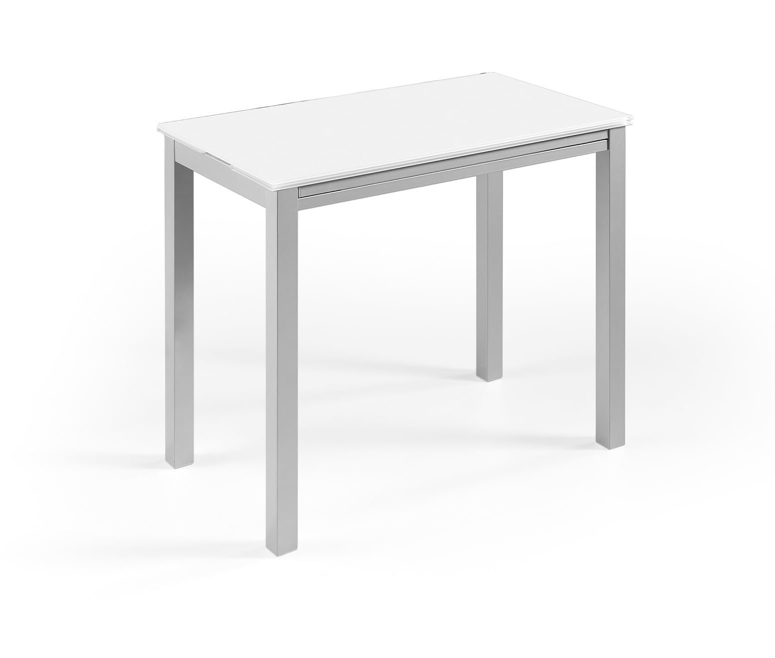 MOMMA HOME Mesa de Comedor y Cocina, Extensible y Plegable, Mesa Moderna, Color Blanco/Plata. Londres, Cristal Templado/Metal, Medidas 95x55/95x76 cm