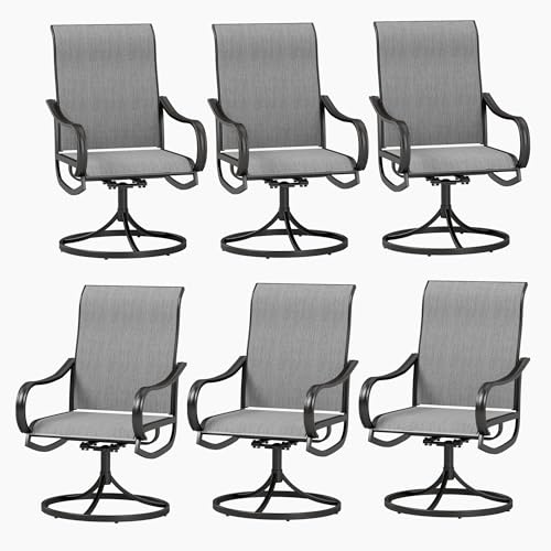 Image of PHI VILLA Swivel Patio Dining Chairs Set of 6, Textilene Mesh Fabric, Grey | High back ergonomic backrest. All-weather black E-coated metal frame, designed for patio, outdoor, deck, lawn, garden