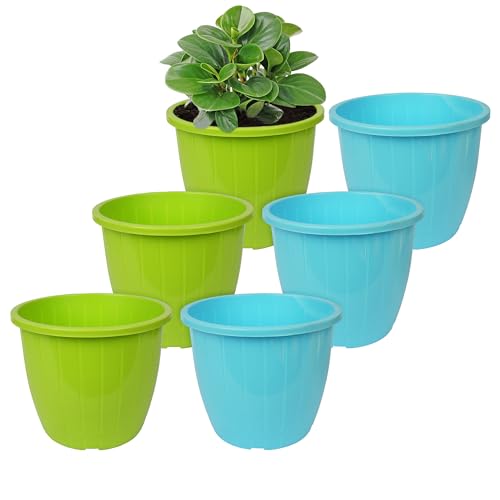 Image of Kuber Industries Flower Pot | Flower Pots for Indoor & Outdoor | Plastic Pot for Gardening | Planter for Flower | Balcony Pots for Home Decor | Duro Flower Pot | 10 Inch | Pack of 6 | Multi