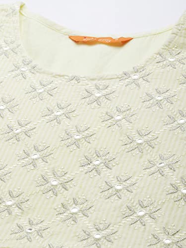Image of INDO ERA Women's Floral Embroidered Maxi A-Line Dress(Ed0Yl8569 Yellow Xs To 2Xl-Size)
