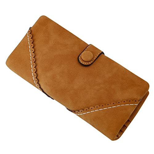 Image of Bird&Fish Women Vegan Leather Wallet Bifold Clutch Large Capacity Card Organizer Buckle Long Purse for Girls Candy Color