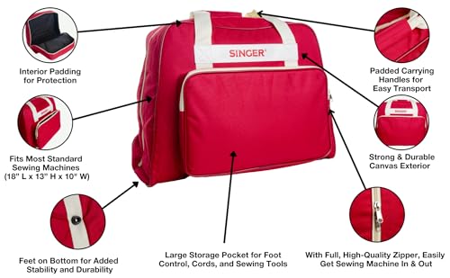 image for SINGER® Machine Carrying Case, Brick Color, Spacious Case Fits Most S