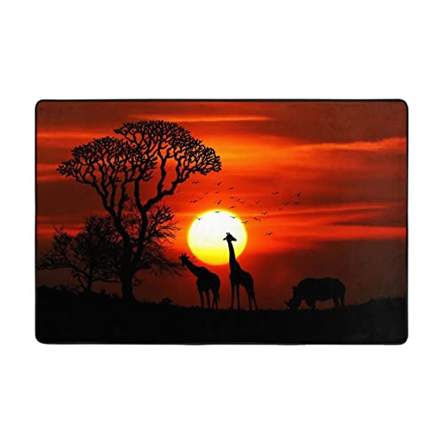 Modern Area Rug For Living Room Natural Sunset Giraffe Printed Non-Slip Absorbent Carpet For Bedroom Kitchen Home Outdoor 72"X48" #TOP2