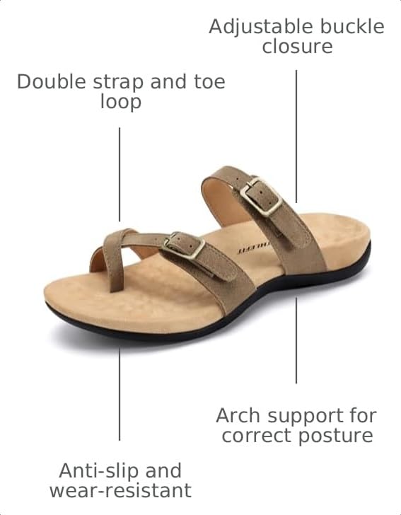 Image of Athlefit Women's Orthopedic Sandal with Arch Support | Adjustable Slip On Open Toe Flat Thong Flip Flops,Plantar Fasciitis Comfy Cushioned Footbed,Dressy Casual Walking Summer