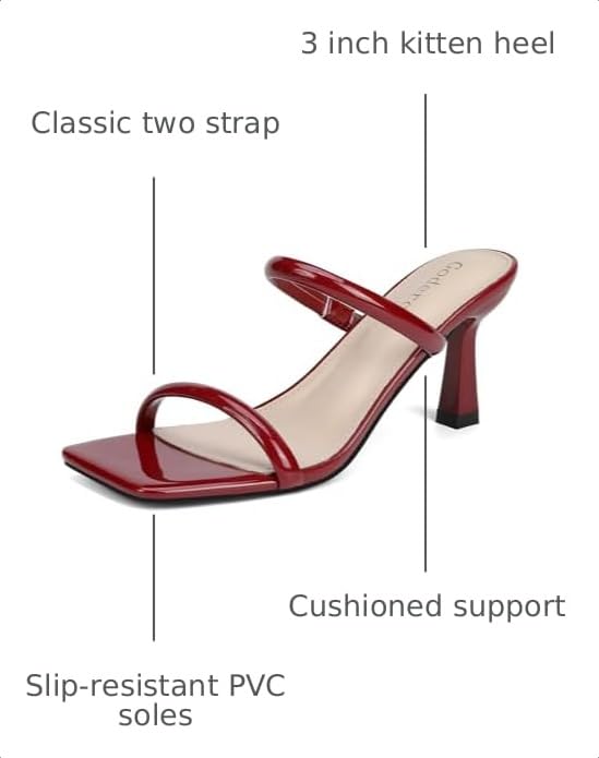 Image of Goderci Women's Two Straps Kitten Heel Sandals | 3 inch Kitten Heel, Fashion Square Open Toe, Slip On Summer Mules, for Party, Wedding, Daily