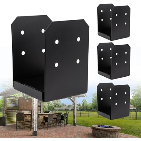 vikofan 4-Pack Nominal 8x8 Post Base, 8x8 Post Brackets for Concrete, 1-Inch Standoff, Deck Post Base, Gazebo Pergola Brackets Kit – Black Cover