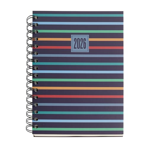 Miquelrius - Agenda 2026 16 Meses, Tamaño A5+, Planificador Semanal: de Septiembre'25 a Diciembre'26, Semana Vista, Espiral Metálico, Cubierta de Cartón Forrado, Español-Inglés-Portugués