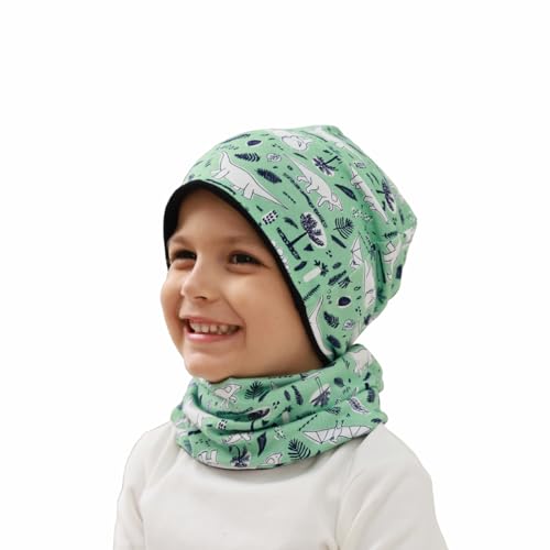 MAKFORT Kinder Beanie Mütze Schal Schlauchschal Set Baumwoll Loop Schal...