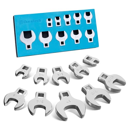 Image of DURATECH 10-Piece 3 /8 inch Drive Crowfoot Wrench Set, SAE, 3 /8 inch-1 inch | Open End Wrench Set, for Brake & Fuel Line Fittings in Tight Space, CR-V Steel, with EVA Foam Tool Organizer