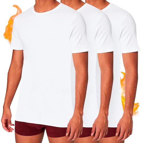 DOUBLE M, Pack 1, 2, 3, Camiseta Térmica Hombre, Manga Corta, Cuello Redondo, Camiseta Térmica para Invierno, Camiseta Felpa Interior, Cómoda, Material Algodón, Color Blanco, Tallas S, M, L, XL, XXL Cover