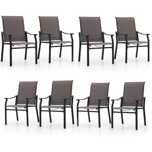 PHI VILLA Outdoor Dining Chairs Set of 8, Breathable Textilene Fabric and Metal Frame with Backrest and Armrest,Quick-Dry and Rustproof,Patio Chairs for Lawn,Garden