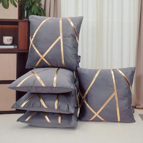 Image of Zikrak Besur Gold Stripe On Velvet|Pack of 5 Cushion Cover|for Home Decoration|Living Room Decor|Hotel Premeuim Quality Cushion Cover|Exclusive ON Amazon (Silver, 20 X 20 INCH(50 X 50 CM))